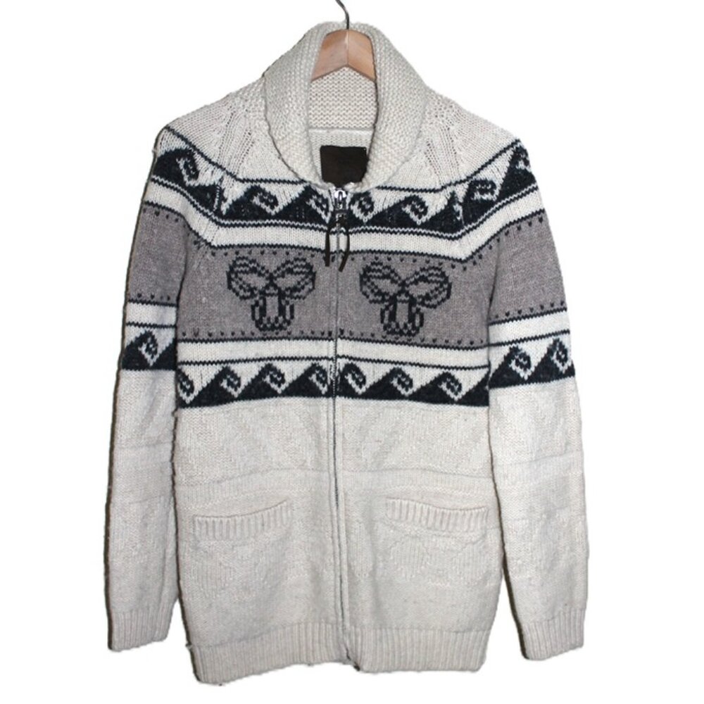 Aritzia TNA Sea to Sky Retro 100% Lambswool Zip Cowichan Cardigan (XS)